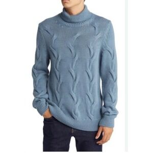 BRAX Brian Wool Blend Turtleneck Men Sweater  Size 54 US XL Blue Cable Knit